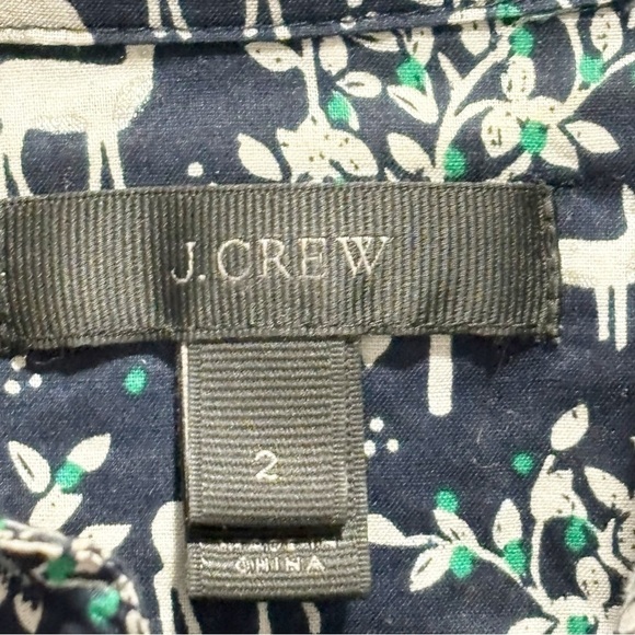 J CREW Women’s Navy Blue WOODLAND DEER Long Sleeve Popover Top Collared Size 2 - Picture 6 of 8